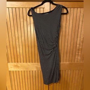 LOFT Polka Dot Blue Sheath Ruched Dress
